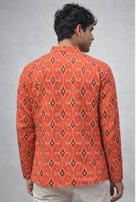 Orange color linen fabric smart and casual short kurta for men's 2