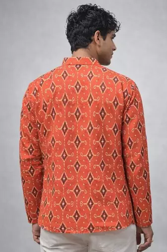 Orange color linen fabric smart and casual short kurta for men's