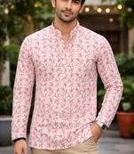 White color linen fabric smart and casual short kurta for men's