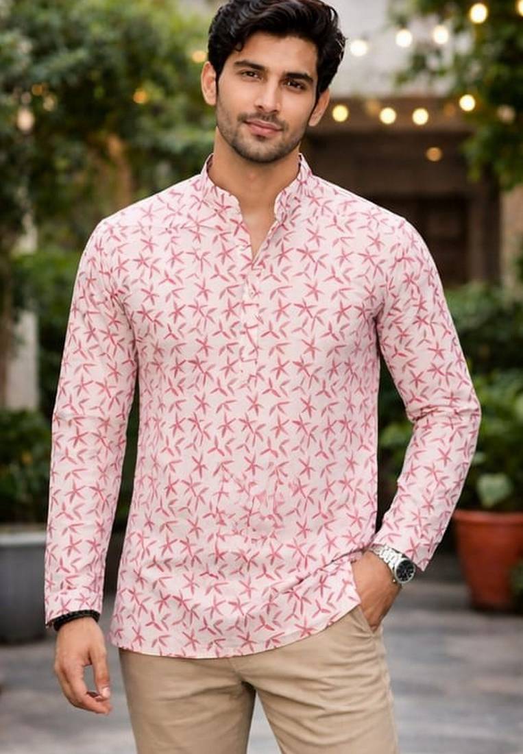 White color linen fabric smart and casual short kurta for men's