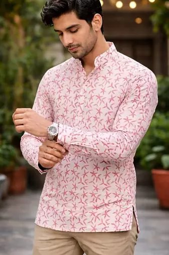 White color linen fabric smart and casual short kurta for men's