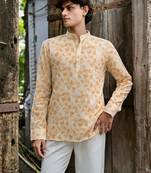 Yellow color linen fabric smart and casual short kurta for men's