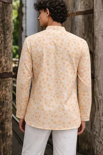 Yellow color linen fabric smart and casual short kurta for men's