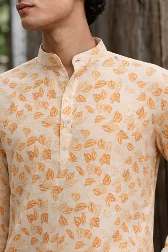 Yellow color linen fabric smart and casual short kurta for men's