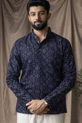 Black color linen fabric smart and casual short kurta for men's