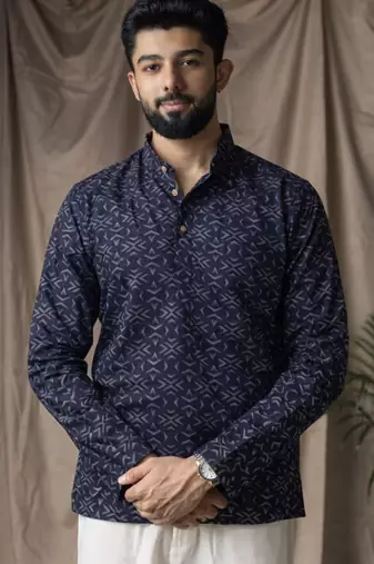 Black color linen fabric smart and casual short kurta for men's