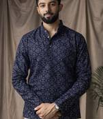 Black color linen fabric smart and casual short kurta for men's