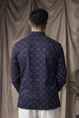 Black color linen fabric smart and casual short kurta for men's 2
