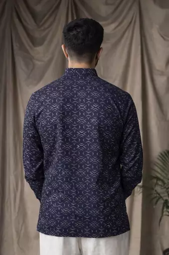 Black color linen fabric smart and casual short kurta for men's