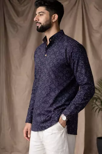 Black color linen fabric smart and casual short kurta for men's