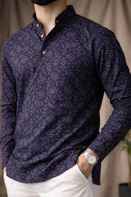 Black color linen fabric smart and casual short kurta for men's 4