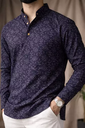 Black color linen fabric smart and casual short kurta for men's