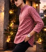 Maroon color linen fabric smart and casual short kurta for men's