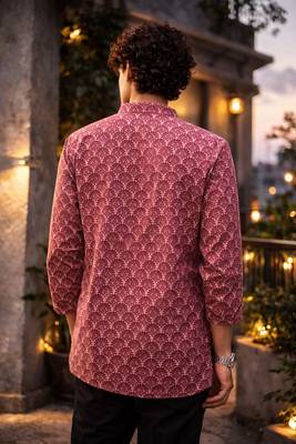 Maroon color linen fabric smart and casual short kurta for men's 2