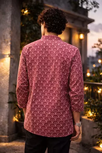 Maroon color linen fabric smart and casual short kurta for men's