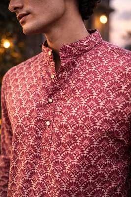 Maroon color linen fabric smart and casual short kurta for men's 4