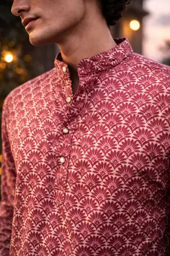 Maroon color linen fabric smart and casual short kurta for men's