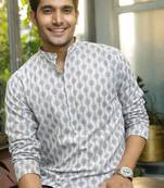 White color linen fabric smart and casual short kurta for men's