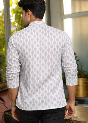 White color linen fabric smart and casual short kurta for men's 2