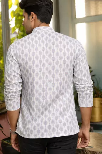 White color linen fabric smart and casual short kurta for men's