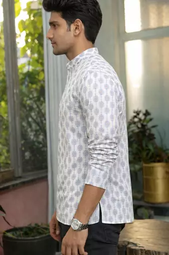 White color linen fabric smart and casual short kurta for men's