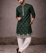 Green color designer embroidered men's ceremonial kurta payjama