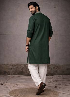 Green color designer embroidered men's ceremonial kurta payjama 2