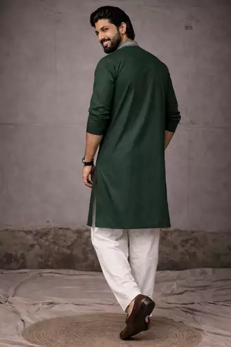 Green color designer embroidered men's ceremonial kurta payjama