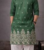 Green color designer embroidered men's ceremonial kurta payjama
