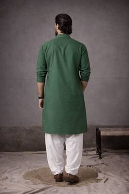 Green color designer embroidered men's ceremonial kurta payjama 2