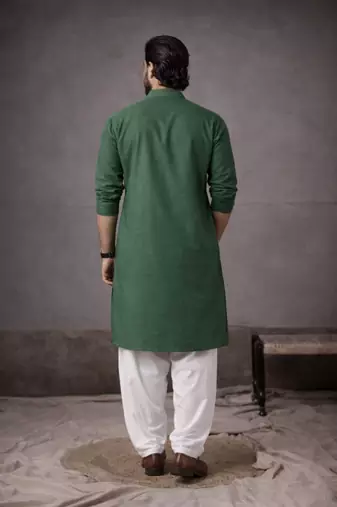Green color designer embroidered men's ceremonial kurta payjama