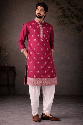 Pink color designer embroidered men's ceremonial kurta payjama