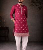 Pink color designer embroidered men's ceremonial kurta payjama