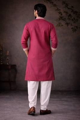 Pink color designer embroidered men's ceremonial kurta payjama 2