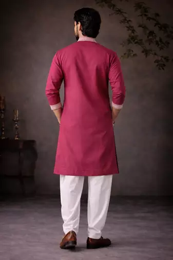 Pink color designer embroidered men's ceremonial kurta payjama