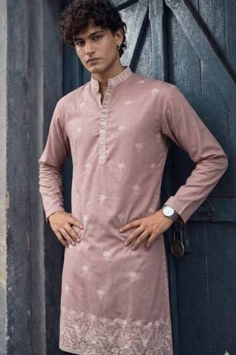 Dusty pink color designer embroidered men's ceremonial kurta payjama