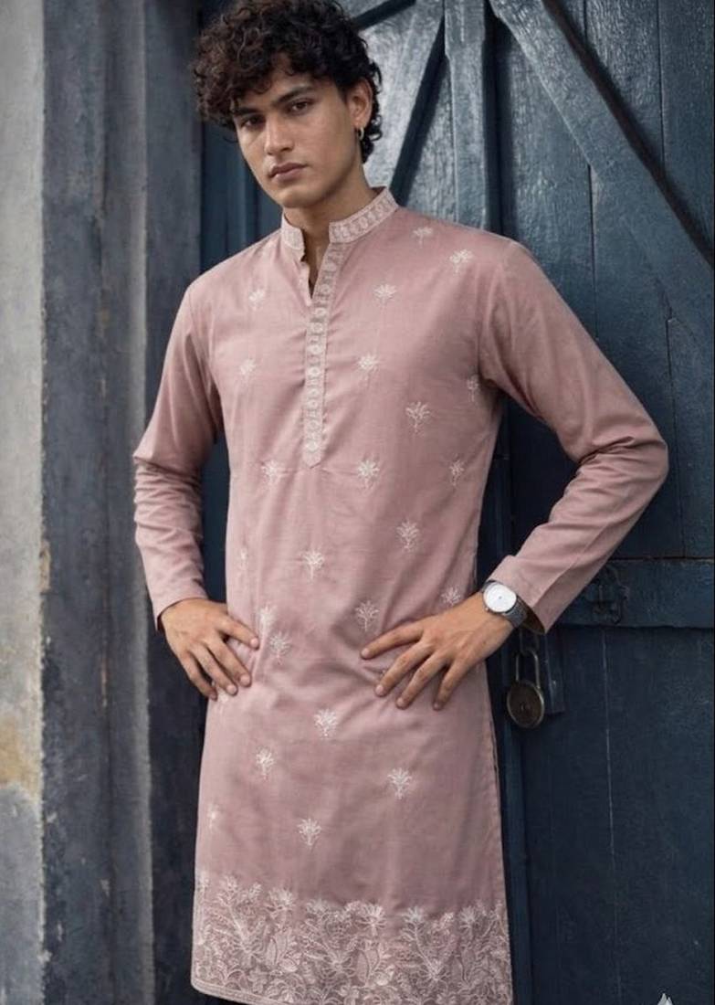 Dusty pink color designer embroidered men's ceremonial kurta payjama