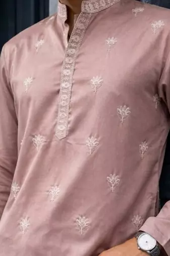 Dusty pink color designer embroidered men's ceremonial kurta payjama