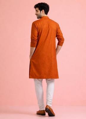 Orange color designer embroidered men's ceremonial kurta payjama 2