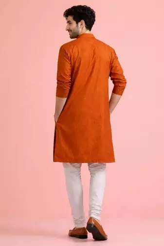 Orange color designer embroidered men's ceremonial kurta payjama