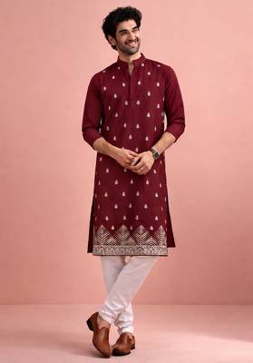 Maroon color designer embroidered men's ceremonial kurta payjama 1