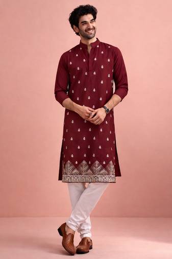 Maroon color designer embroidered men's ceremonial kurta payjama
