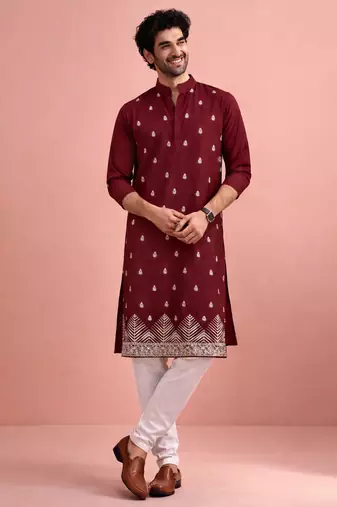 Maroon color designer embroidered men's ceremonial kurta payjama