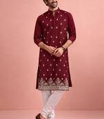 Maroon color designer embroidered men's ceremonial kurta payjama