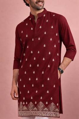 Maroon color designer embroidered men's ceremonial kurta payjama 3