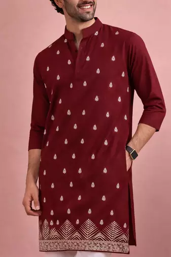 Maroon color designer embroidered men's ceremonial kurta payjama