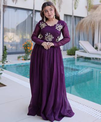 Wine color beautiful ceremonial gown for stylish looks 1