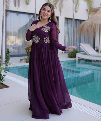 Wine color beautiful ceremonial gown for stylish looks 4