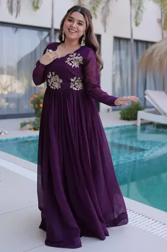 Wine color beautiful ceremonial gown for stylish looks