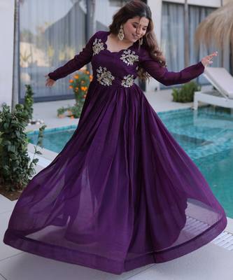 Wine color beautiful ceremonial gown for stylish looks 5